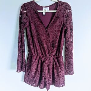 Mimi Chica Maroon Lace Long Sleeve Romper